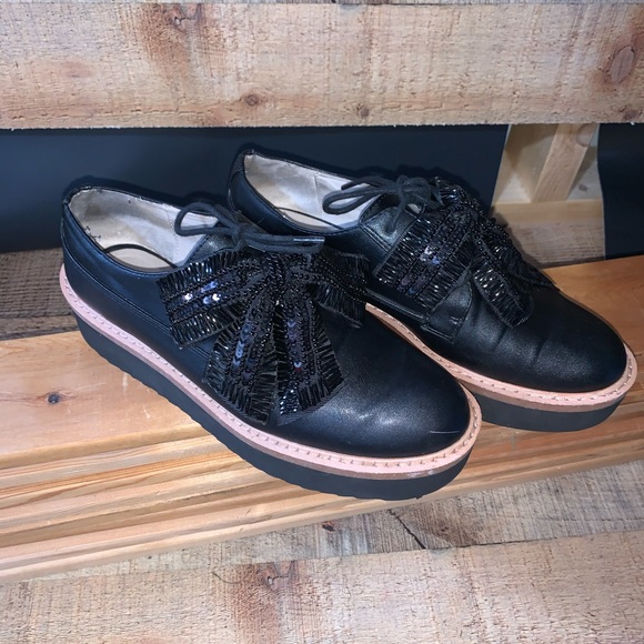 Zara Basic Derby Bow Platform Shoes 37 6.5 7